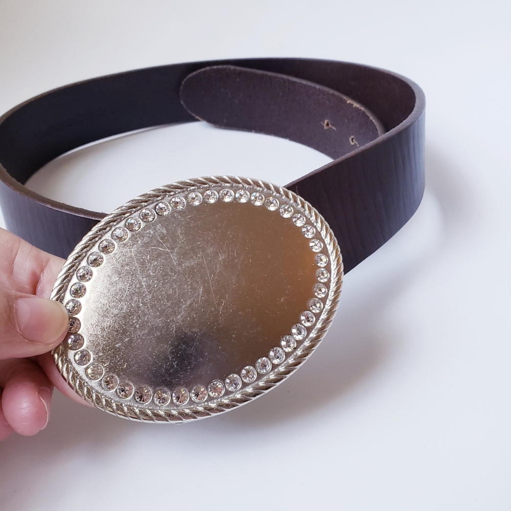 Vintage Abercrombie And Fitch Brown Leather Belt With Large Silver Buckle - Picture 16 of 16